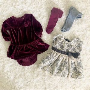 Baby girl dresses and tights, 0-3 months